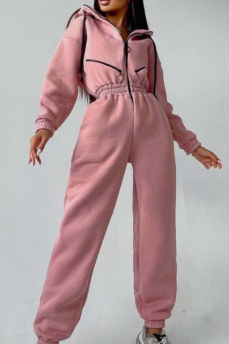 Street Patchwork Hooded Collar Jumpsuits(8 Colors)
