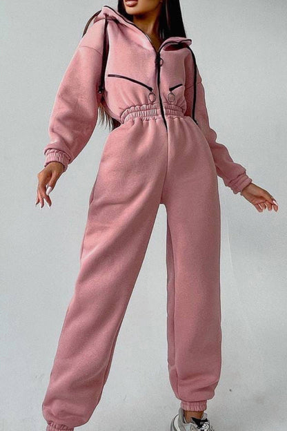 Street Patchwork Hooded Collar Jumpsuits(8 Colors)