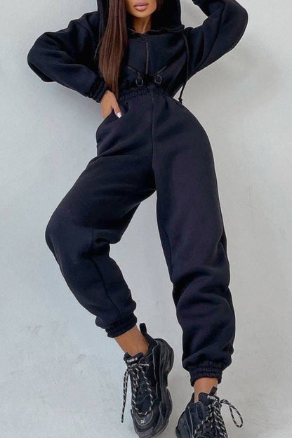 Street Patchwork Hooded Collar Jumpsuits(8 Colors)