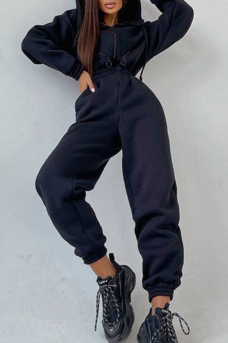 Street Patchwork Hooded Collar Jumpsuits(8 Colors)