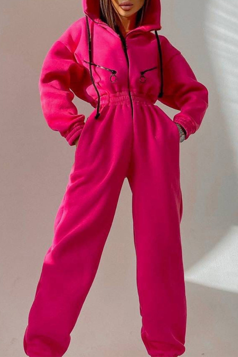 Street Patchwork Hooded Collar Jumpsuits(8 Colors)