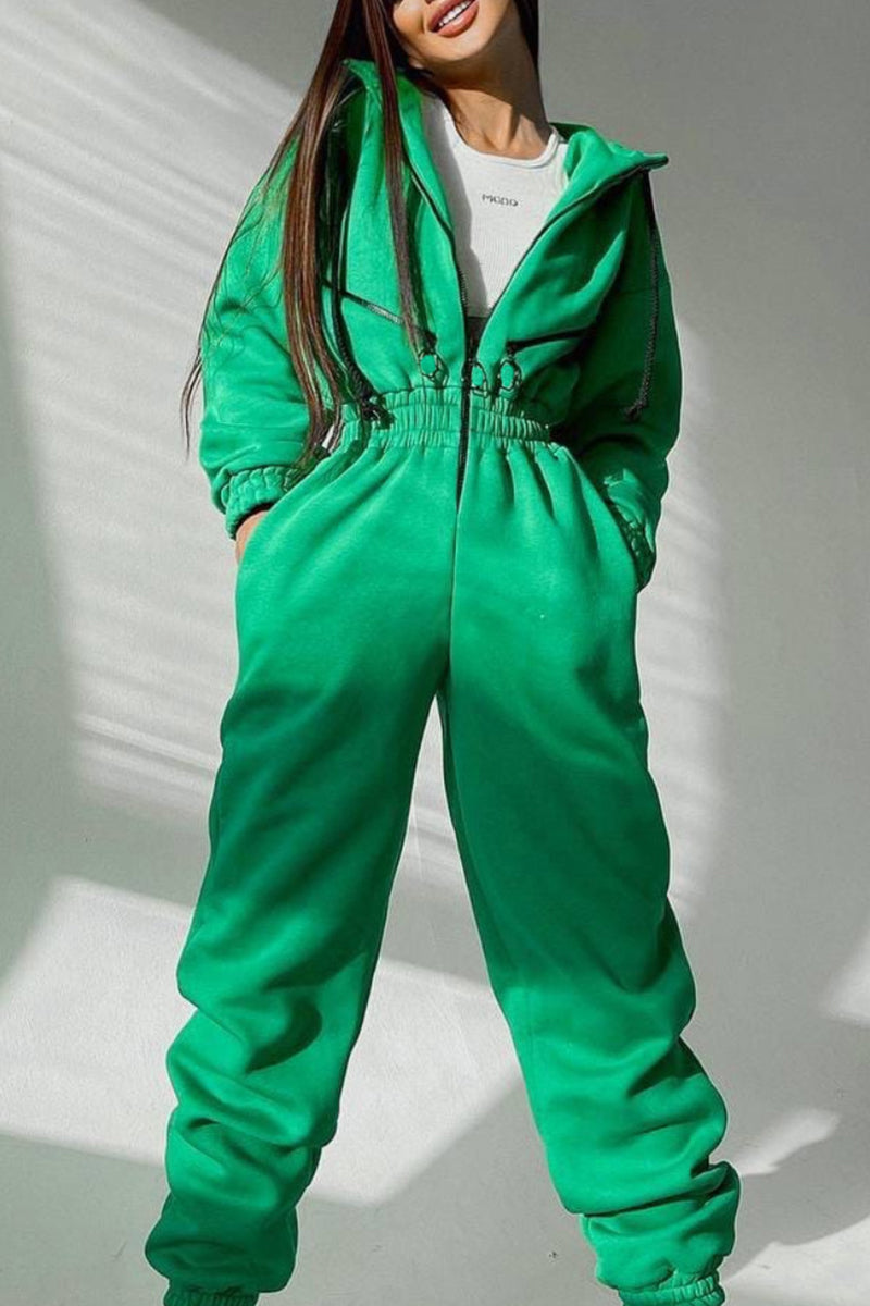 Street Patchwork Hooded Collar Jumpsuits(8 Colors)