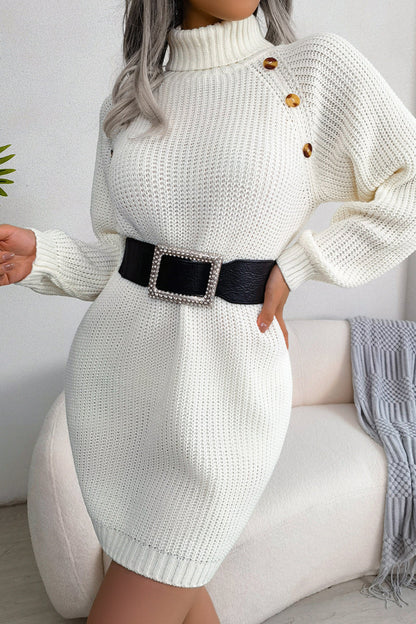 Street Buttons Turtleneck Pencil Skirt Dresses(no Belt,3 Colors)