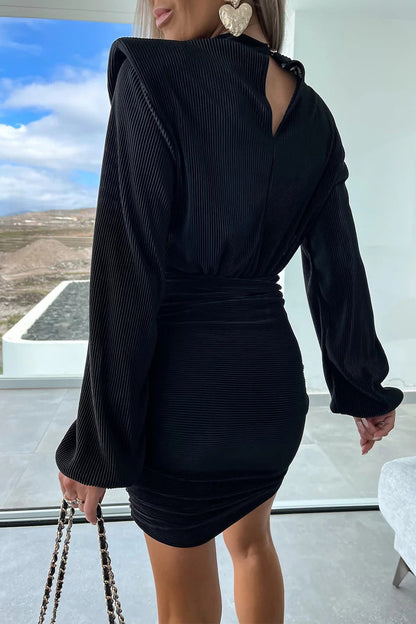 Fold Contrast O Neck Wrapped Skirt Dresses(7 Colors)