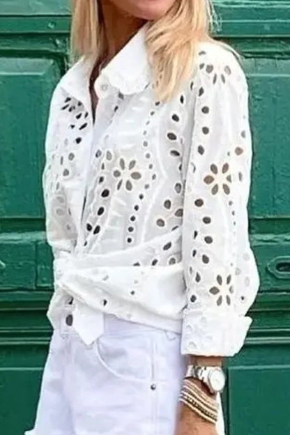 Hollowed Out Turndown Collar Blouses