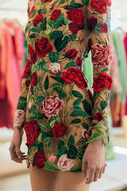 Embroidery Patchwork Half a Turtleneck Wrapped Skirt Dresses