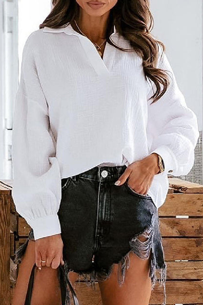 Patchwork Turndown Collar Blouses(6 Colors)