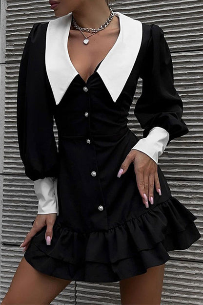 Celebrities Buttons Turndown Collar Wrapped Skirt Dresses