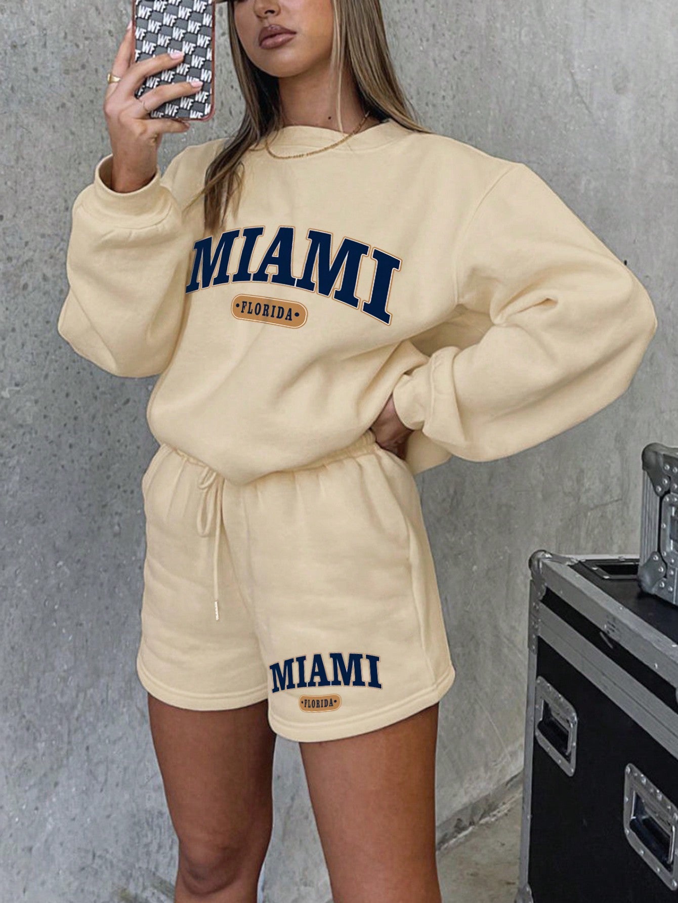 Letter Graphic Drop Shoulder Hoodie & Drawstring Waist Shorts