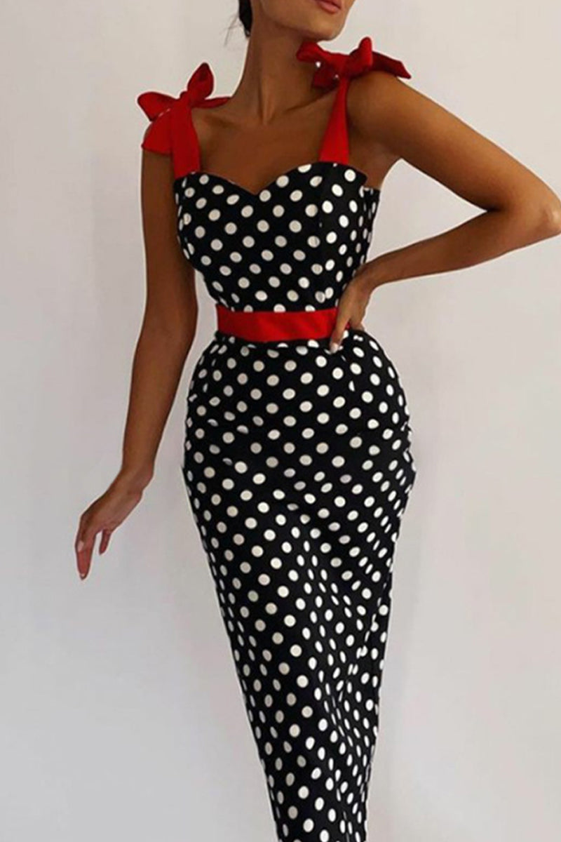 Polka Dot Contrast Off the Shoulder One Step Skirt Dresses