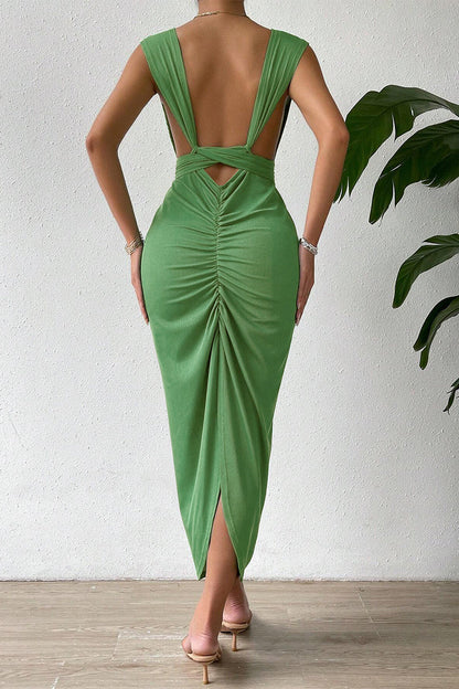Simplicity Backless V Neck Wrapped Skirt Dresses