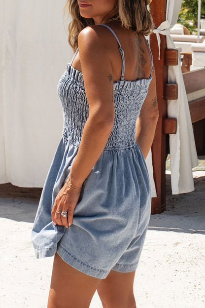 Street Pocket Square Collar Sleeveless Regular Denim Jumpsuits