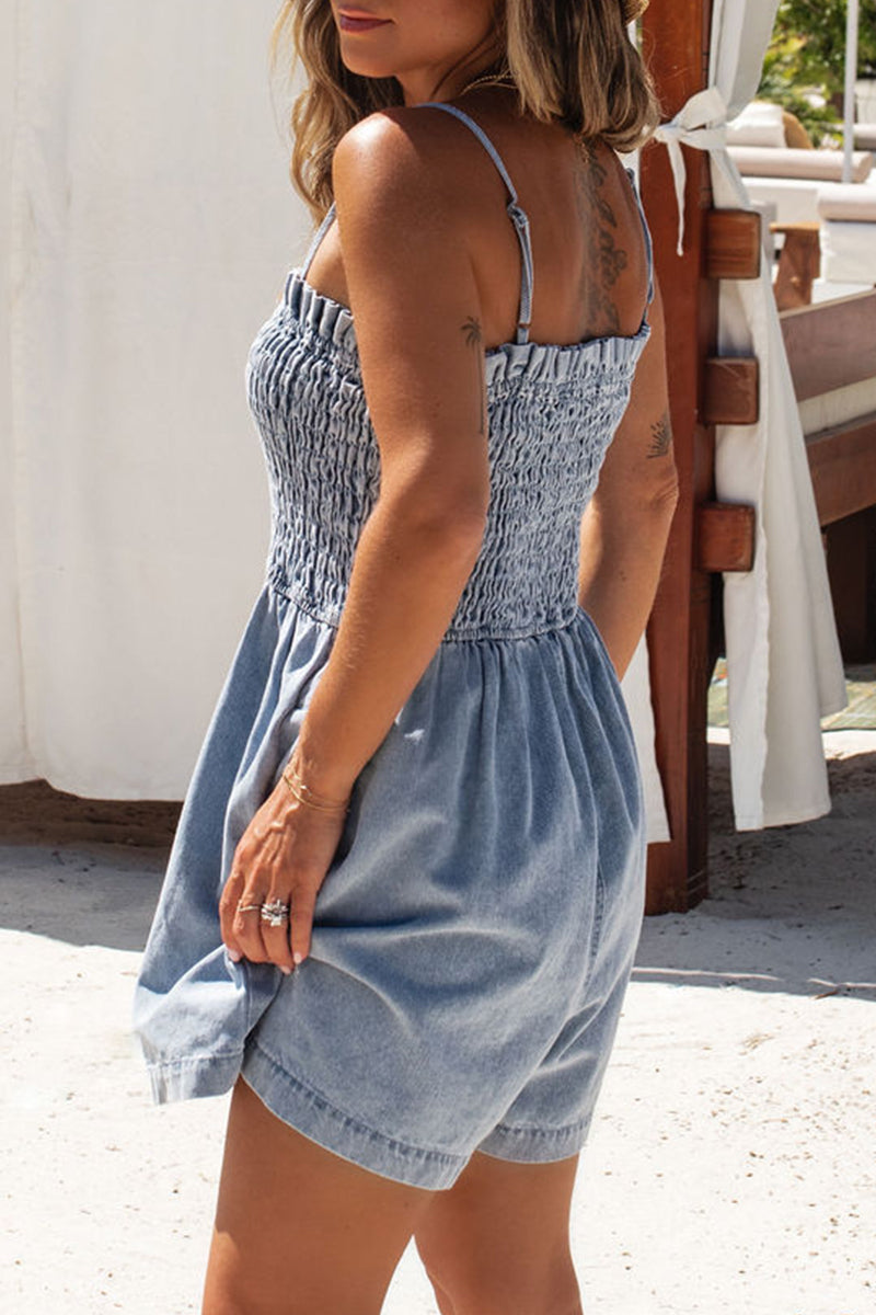 Street Pocket Square Collar Sleeveless Regular Denim Jumpsuits