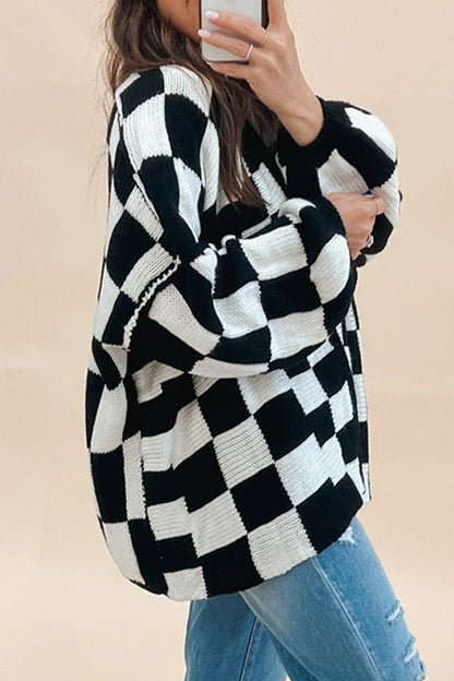 Plaid Contrast Cardigan Collar Outerwear(3 Colors)
