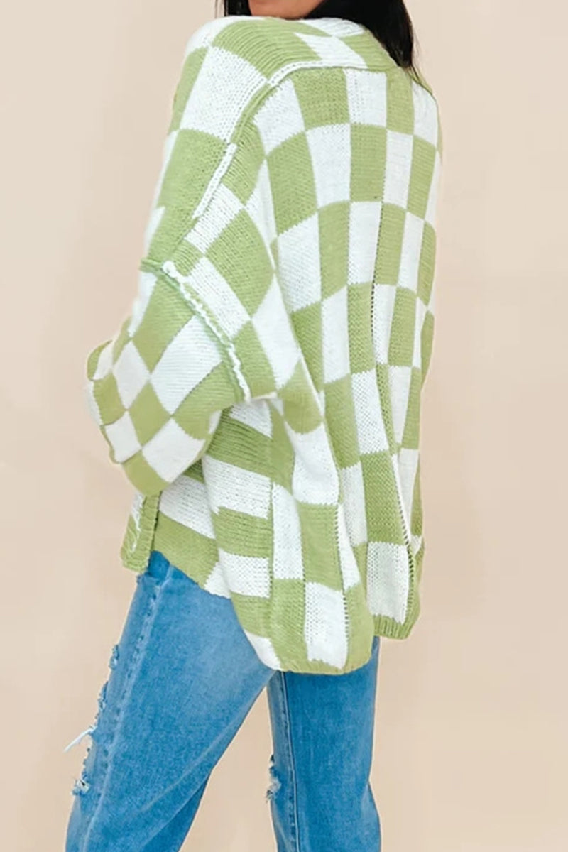 Plaid Contrast Cardigan Collar Outerwear(3 Colors)