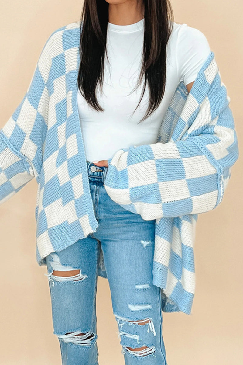 Plaid Contrast Cardigan Collar Outerwear(3 Colors)