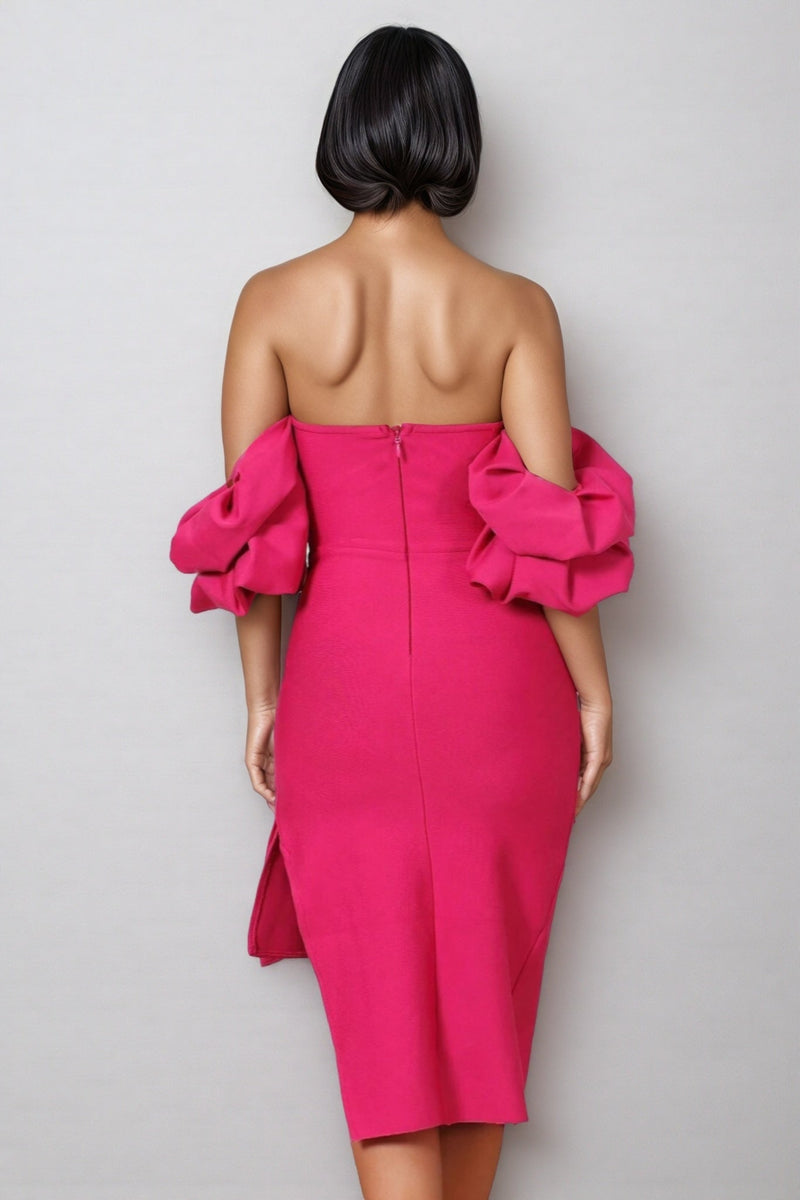 Lilad Lantern Sleeve Slit Midi Dress