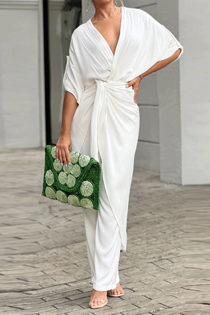 Frenulum V Neck Regular Jumpsuits(3 Colors)