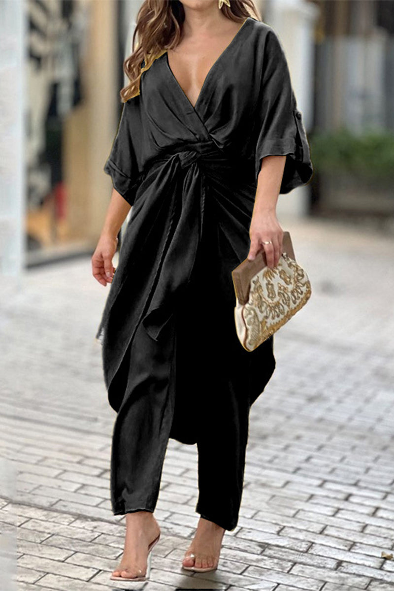 Frenulum V Neck Regular Jumpsuits(3 Colors)