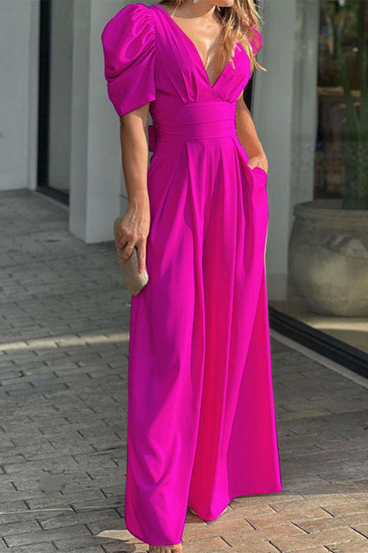Pocket Fold V Neck Loose Jumpsuits(6 Colors)