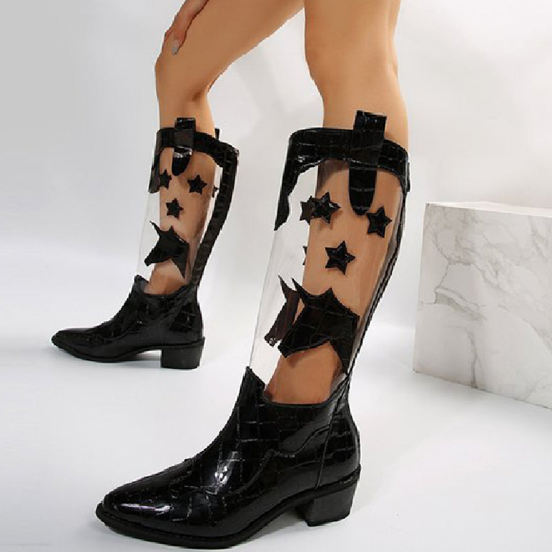 Patchwork See-through Pointed Out Door Shoes