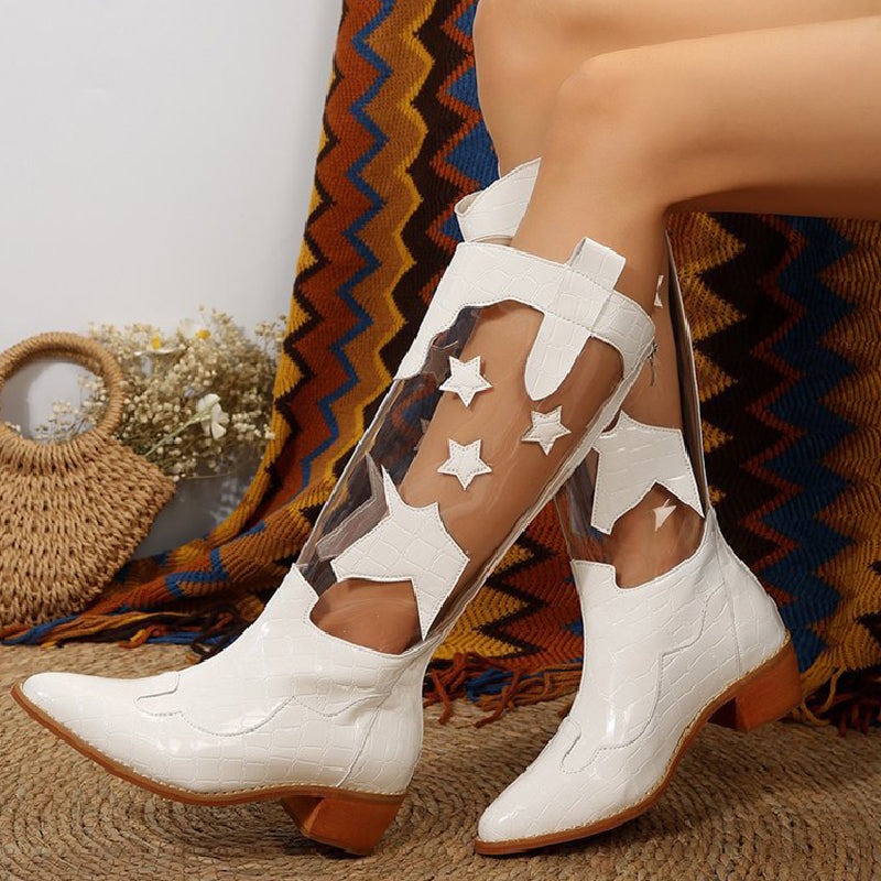 Patchwork See-through Pointed Out Door Shoes
