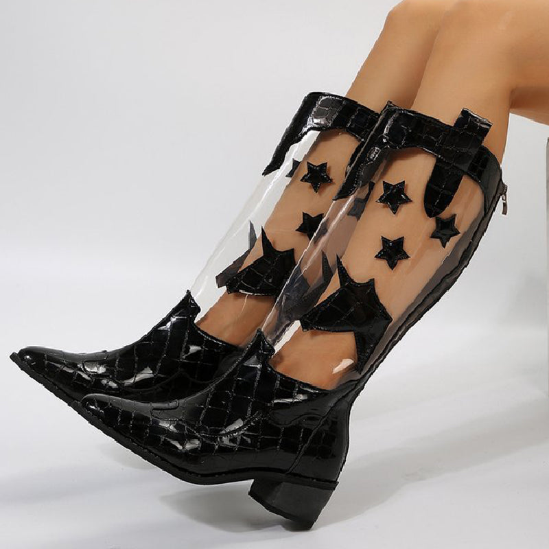 Patchwork See-through Pointed Out Door Shoes