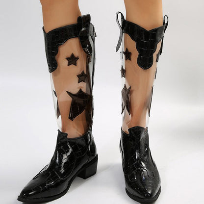 Patchwork See-through Pointed Out Door Shoes