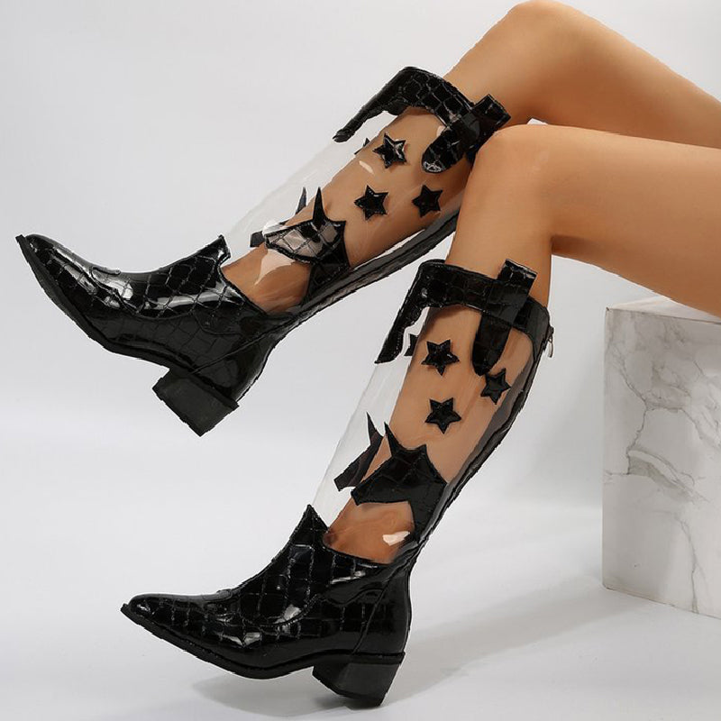 Patchwork See-through Pointed Out Door Shoes