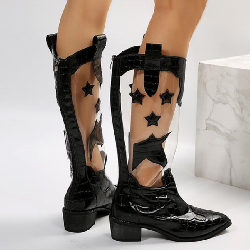 Patchwork See-through Pointed Out Door Shoes