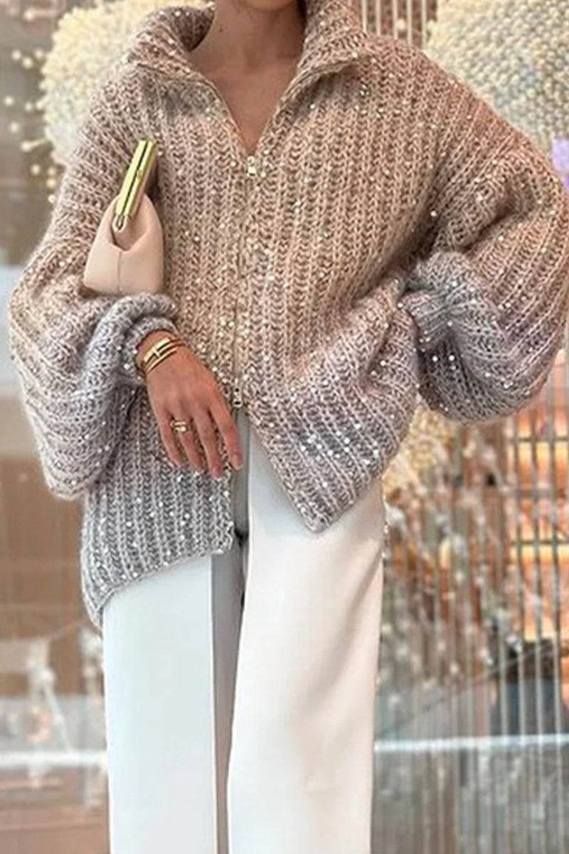 Celebrities Sequins Turndown Collar Sweaters(3 Colors)