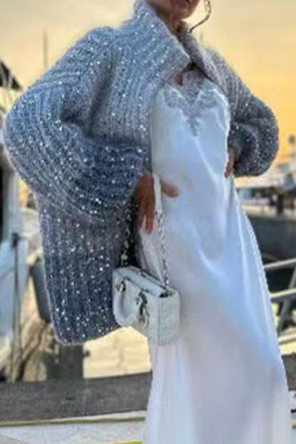 Celebrities Sequins Turndown Collar Sweaters(3 Colors)