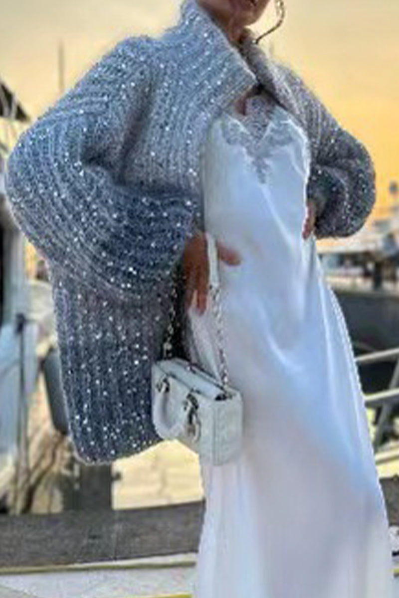 Celebrities Sequins Turndown Collar Sweaters(3 Colors)