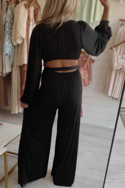Bandage V Neck Loose Jumpsuits