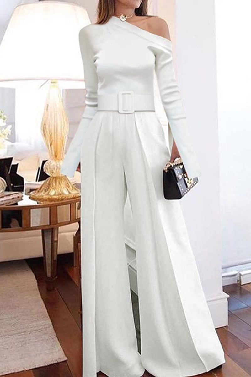 Street With Belt Oblique Collar Regular Jumpsuits