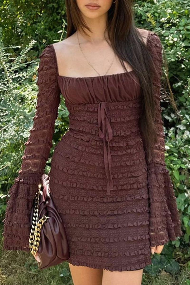 Fold U Neck Wrapped Skirt Dresses