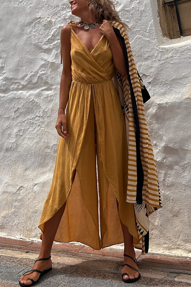 Simplicity Asymmetrical V Neck Loose Jumpsuits