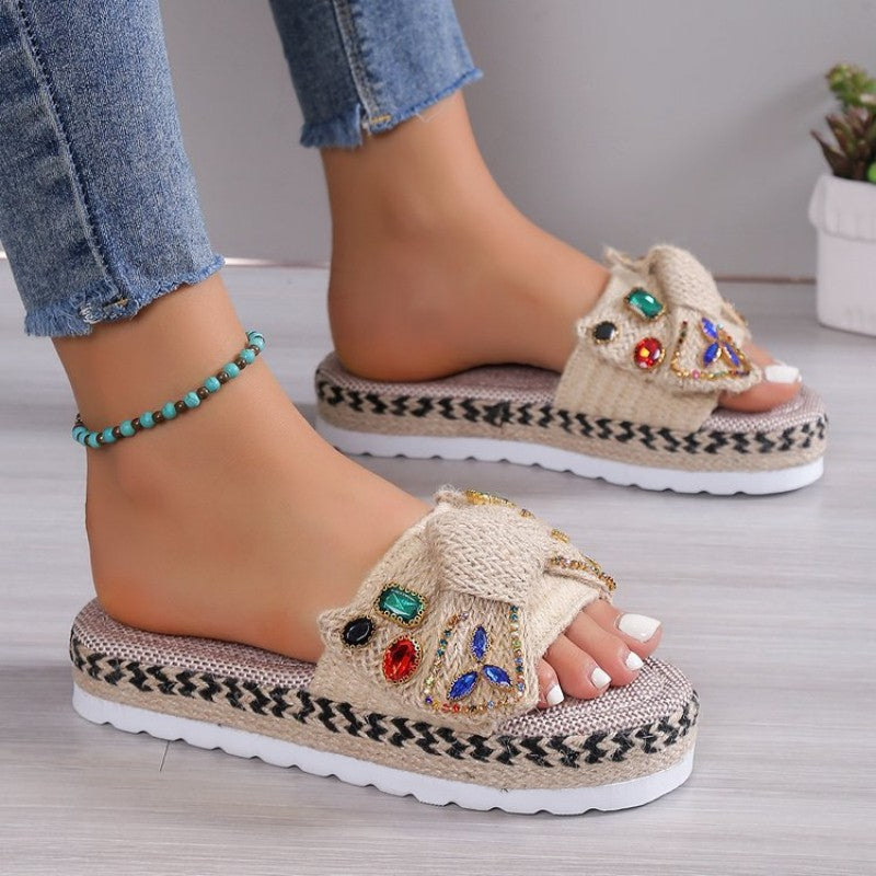 Patchwork Rhinestone Round Comfortable Shoes