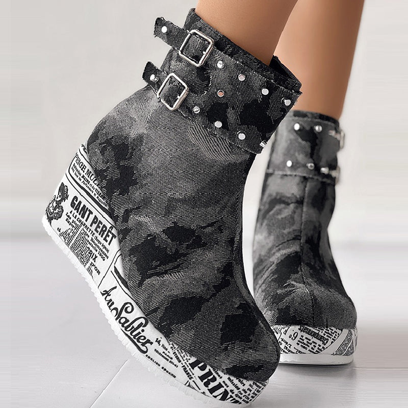 Patchwork Round Out Door Shoes (heel Height 2.75in)