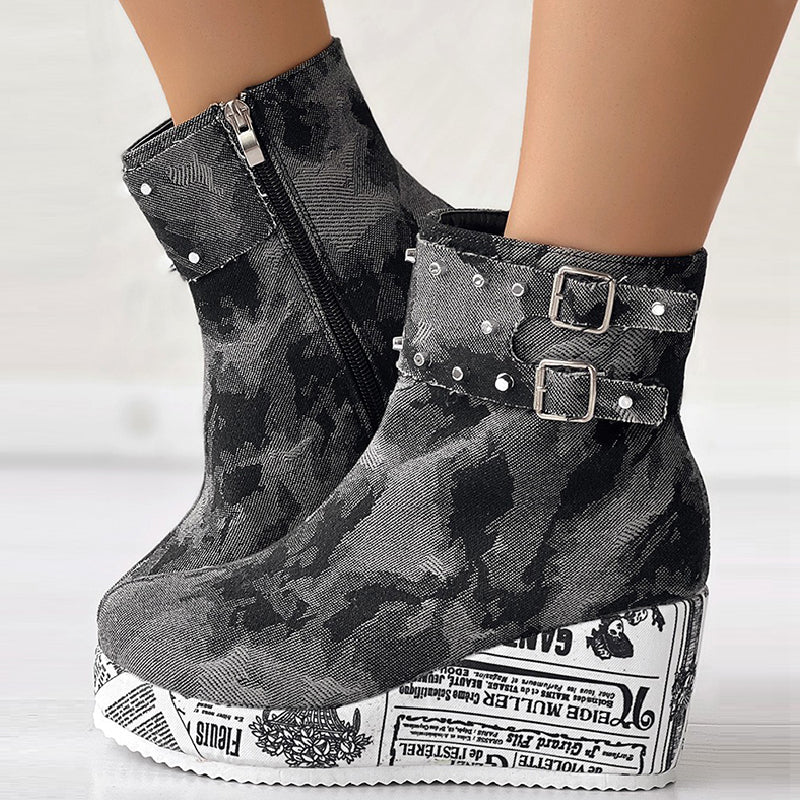 Patchwork Round Out Door Shoes (heel Height 2.75in)