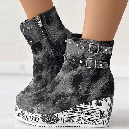 Patchwork Round Out Door Shoes (heel Height 2.75in)