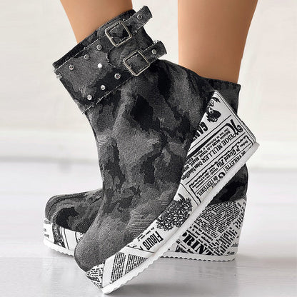 Patchwork Round Out Door Shoes (heel Height 2.75in)