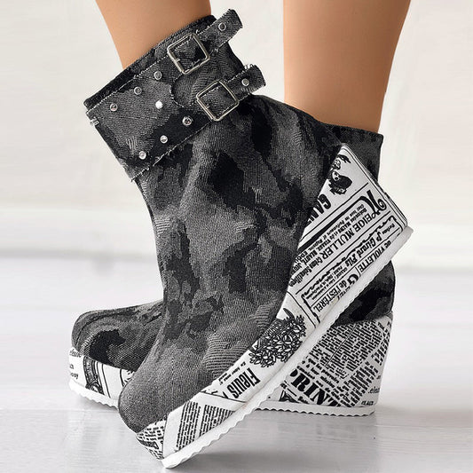 Patchwork Round Out Door Shoes (heel Height 2.75in)