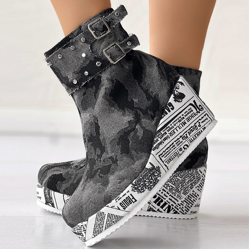 Patchwork Round Out Door Shoes (heel Height 2.75in)