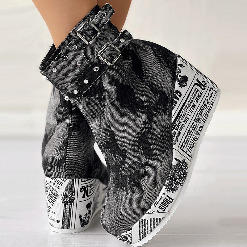 Patchwork Round Out Door Shoes (heel Height 2.75in)