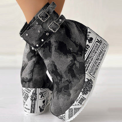 Patchwork Round Out Door Shoes (heel Height 2.75in)