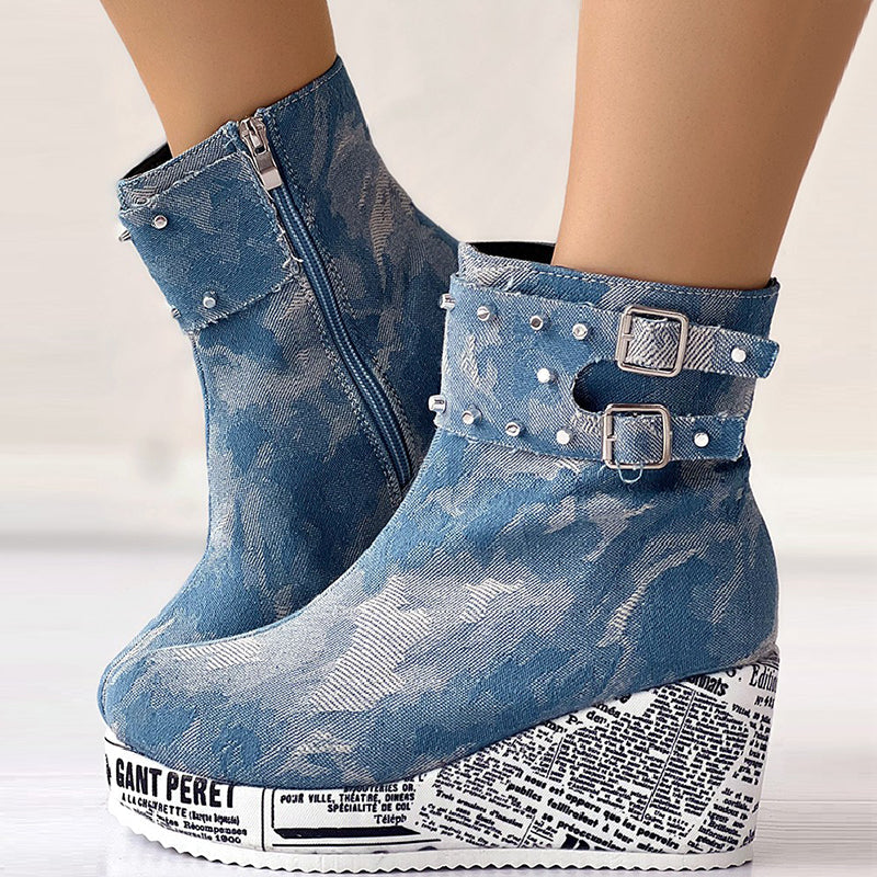 Patchwork Round Out Door Shoes (heel Height 2.75in)