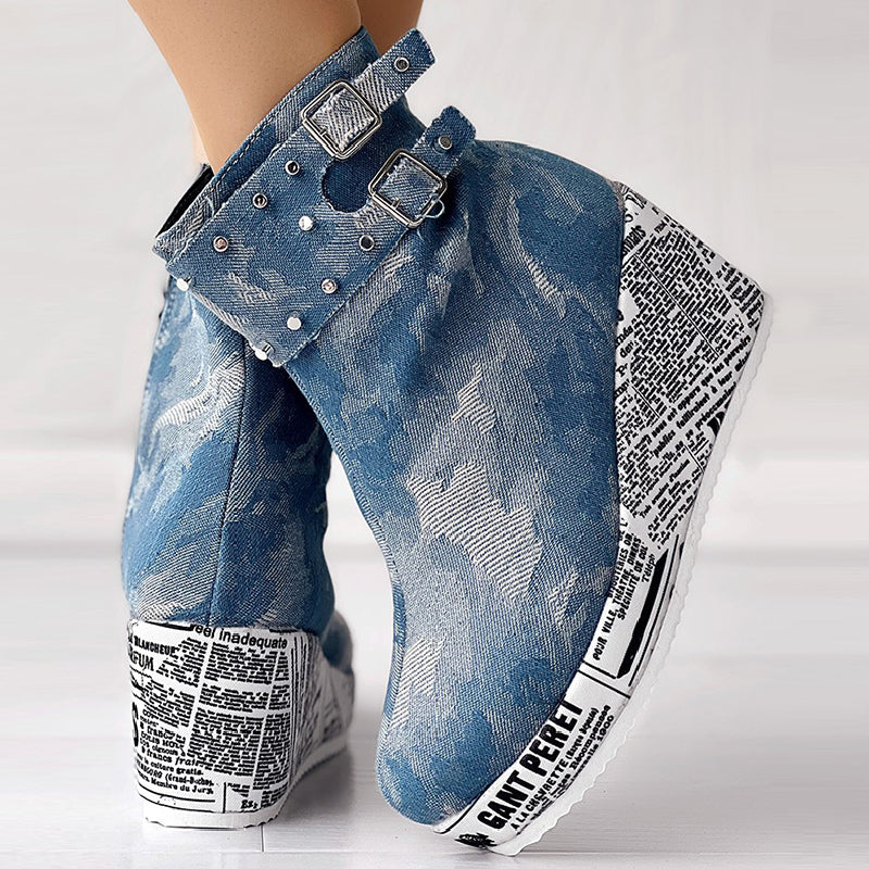 Patchwork Round Out Door Shoes (heel Height 2.75in)