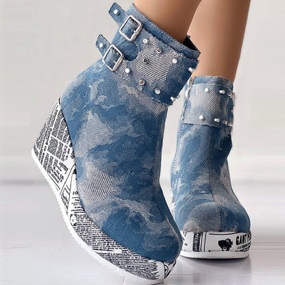 Patchwork Round Out Door Shoes (heel Height 2.75in)