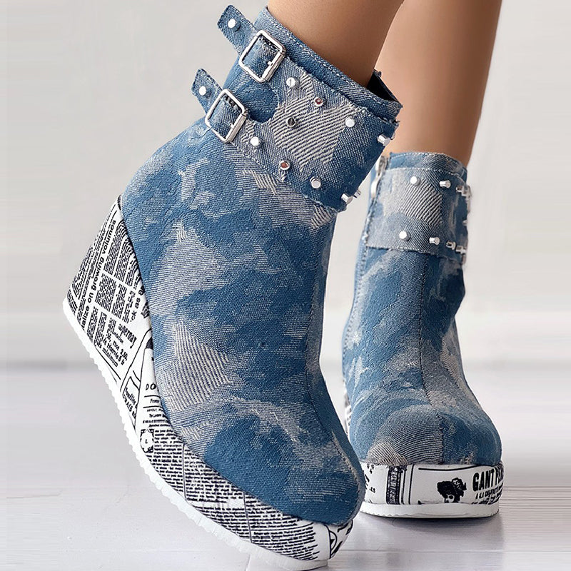 Patchwork Round Out Door Shoes (heel Height 2.75in)